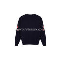 Girl's Knitted Floral Embroidery Crew-Neck Pullover